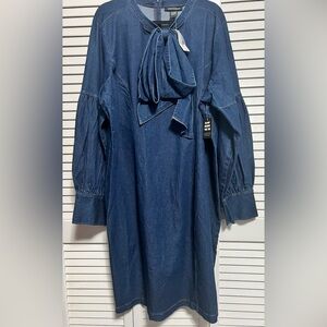 ASHLEY STEWART Dark Rinse Denim Neck Bow Dress- Sz 22-24